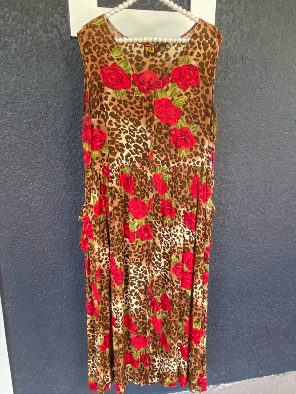 Bila Red Rose on Leopard Print Maxi Dress